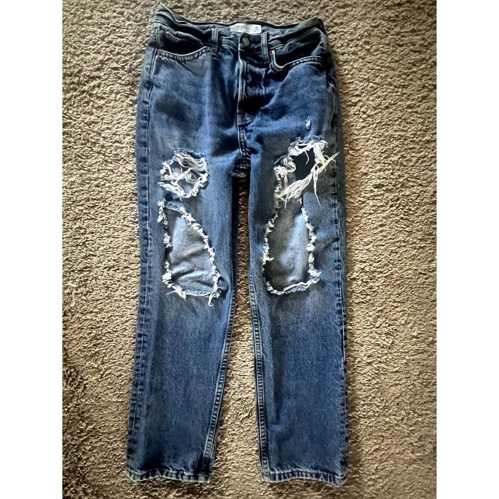 Topshop Button Closure Distressed Denim Dad Relaxed Jean. Size 26